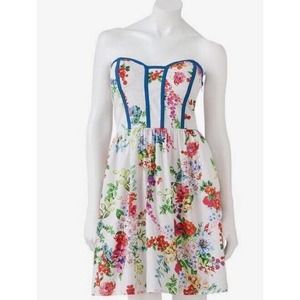 NEW Juniors Kandy Kiss White Floral Print Strapless Dress Size 7